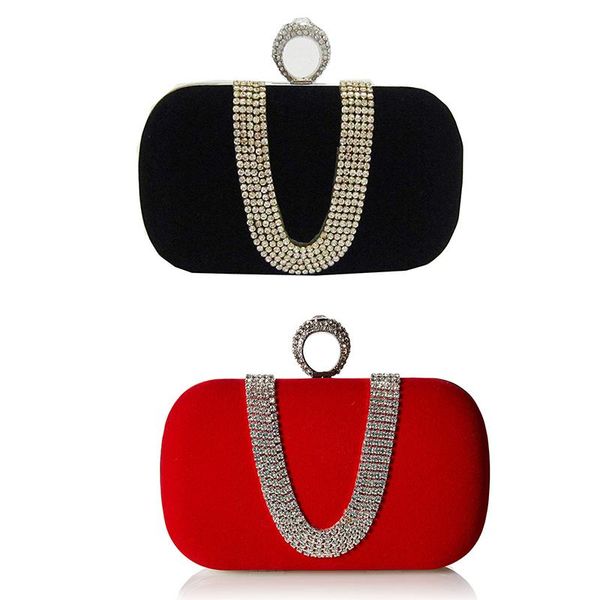 

evening bags suede velvet rhinestone stud one ring decor cocktail clutch bag