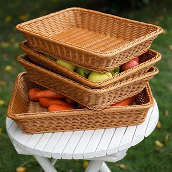 

storage baskets hand-woven wicker basket rattan fruit vegetables breakfast breadbasket home kitchen organizing