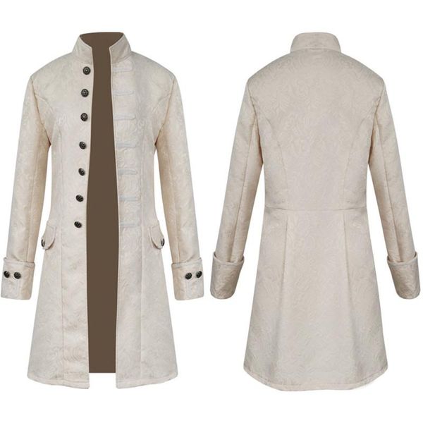 

men's trench coats white jacquard long coat men steampunk vintage tailcoat jacket gothic victorian frock cosplay costume halloween unif, Tan;black
