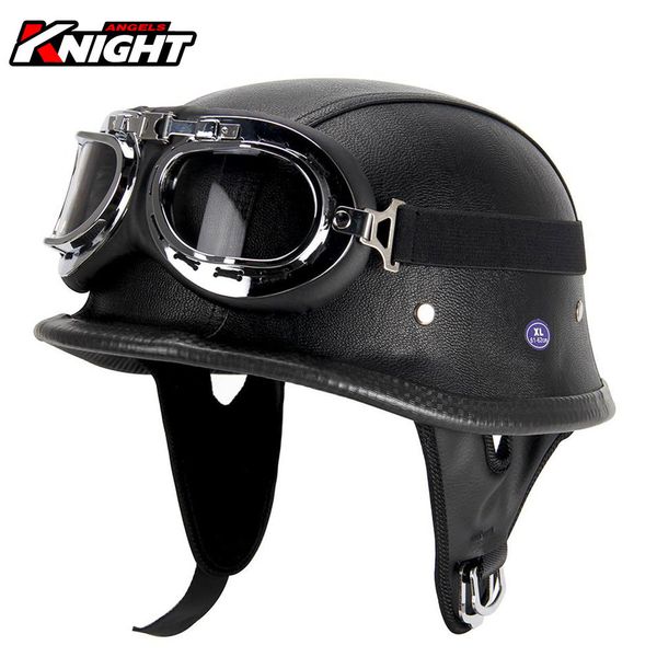 Casco da motocicletta tedesco in pelle mezzo aperto mezzo casco Chopper Biker Pilot DOT BLACK