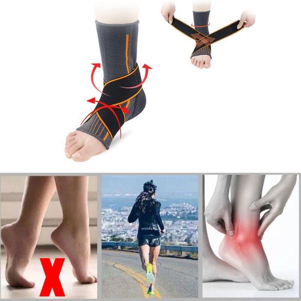 

ankle support 3d weaving elastic brace compression sleeve fitness sport heel protector with strap pain relief recovery, Blue;black