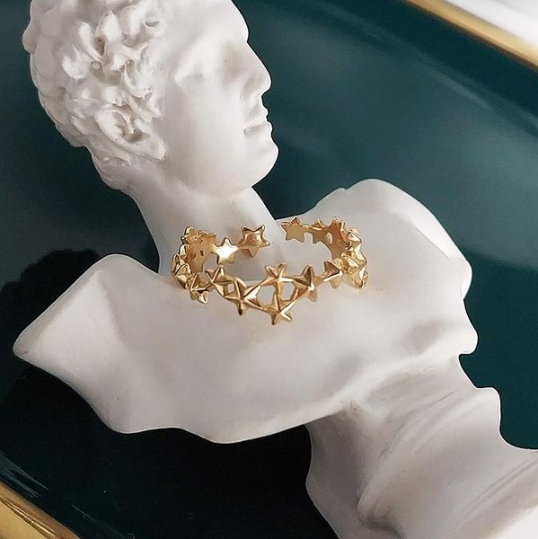 

cluster rings daiwujan original 925 sterling silver starry stackable open ring female simple myriad of stars around finger party jewelry, Golden;silver