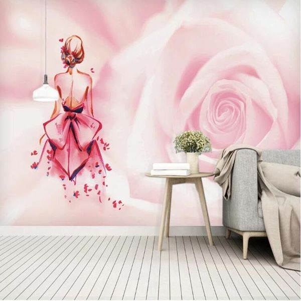 

wallpapers milofi custom pink girl back shadow flower background wallpaper mural