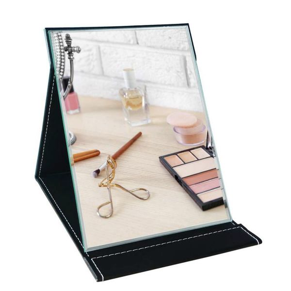 

mirrors black pu cover travel mirror foldable pocket portable rectangular makeup folding compact desktable