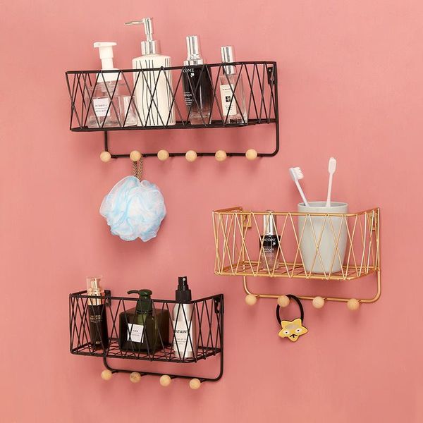 

hooks & rails 1pc nordic iron mesh wall shelf multiuse umbrellas keys rack hook creative traceless nails bathroom storage organizer