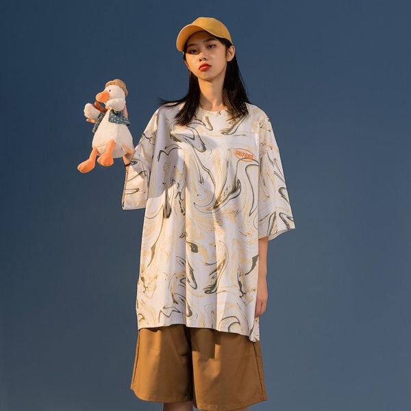 

women's t-shirt dye pattern clothing 2021 summer vintage plus size tee fashion short sleeve streetwear crewneck clothes, White