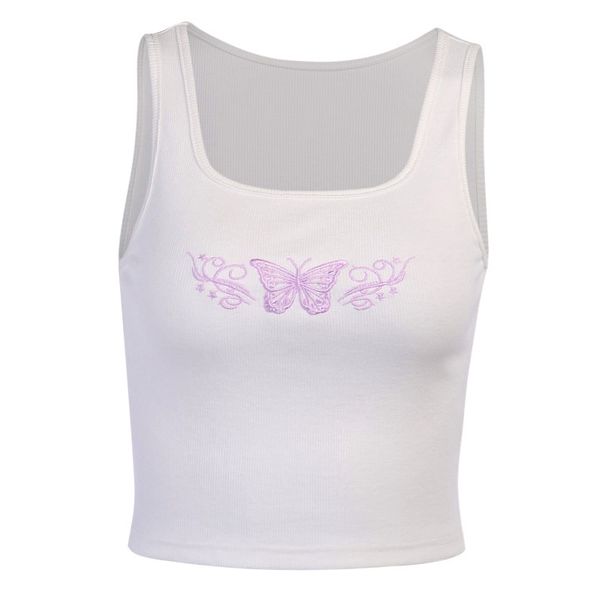 

paris girl summer embroidered butterfly square collar sexytank crop sleeveless white knitting vest female fashion 210524