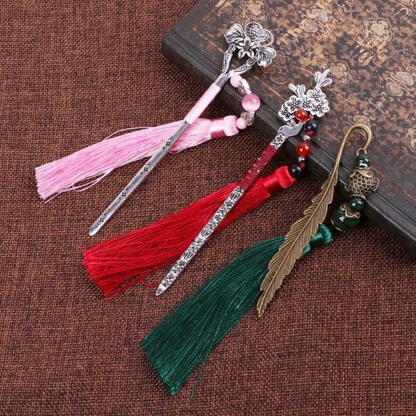 

bookmark chinese style vintage classic metal tassel beads school office supplies ancient accessories drop
