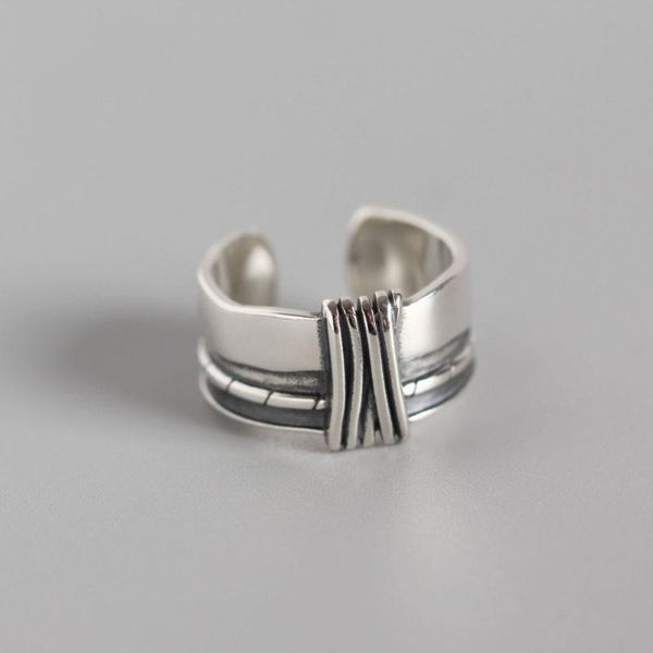 

cluster rings 925 sterling silver antique vintage personality hip hop women open ring 14mm wide punk band geometric knot hug jewelry gift, Golden;silver