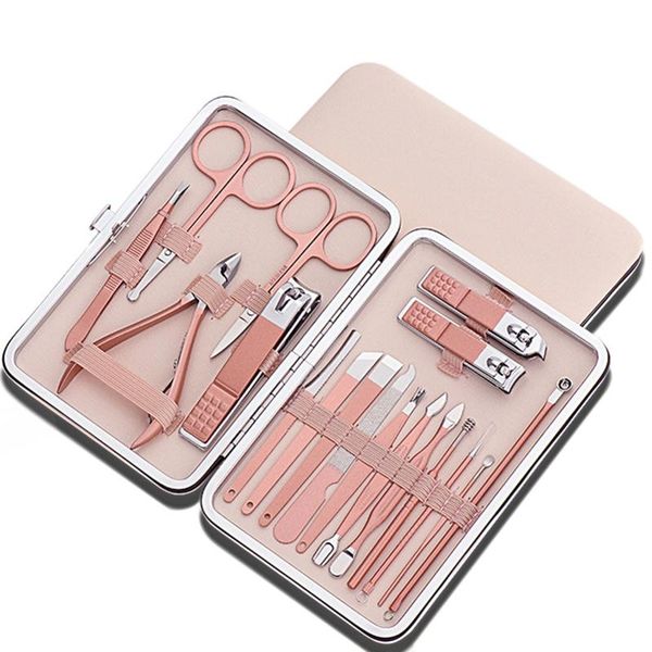 

nail art kits 18pcs/set rose gold stainless tools steel clipper cutter trimmer ear pick grooming kit manicure set pedicure
