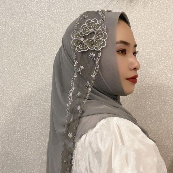 Roupa étnica Eid elegante mulheres muçulmanas lace flores headwrap dubai hijab islâmico lenço cachecol cabelo envoltório turbante árabe tampão headscarf chapéus