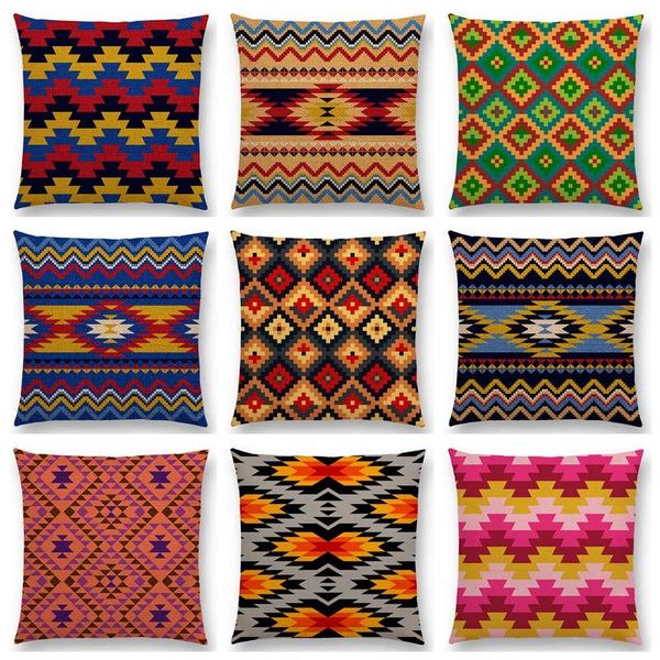 

cushion/decorative pillow colorful aztec geometric pattern tribal prints magic rainbow ethnic plaid decorative cushion decor sofa throw