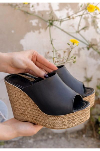 

sandals loya black skin wedges
