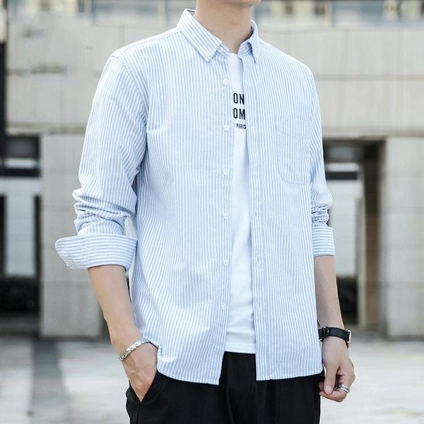 

men's casual shirts business simple striped oxford textile cotton shirt men regular-fit slim classic fashion male blouse, White;black