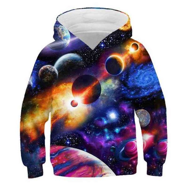 

new 3d digital printed children's wear hooded sweater star galaxy coat for men and women, Black