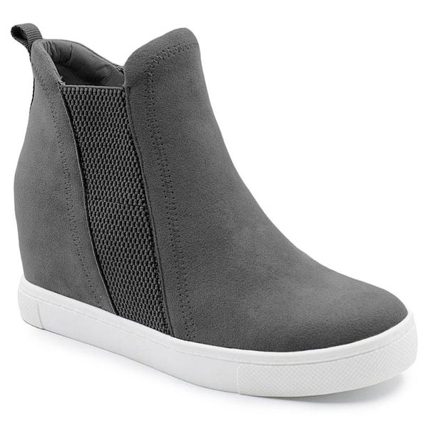 

boots women hidden wedge casual slip on platform ankle fashion high comfortable suede leather ladies heel shoes, Black