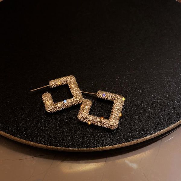 

hoop & huggie gold color metal earrings for women rhinestone square shape geometric earring 2021 trendy fashion simple jewelry, Golden;silver