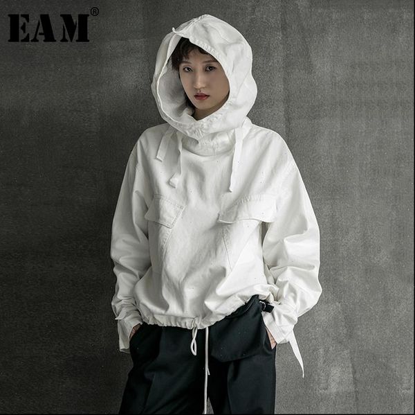 

women sweatshirts [eam] loose fit drawstring spliced sweatshirt hooded long sleeve big size fashion tide spring autumn 1b752, Black
