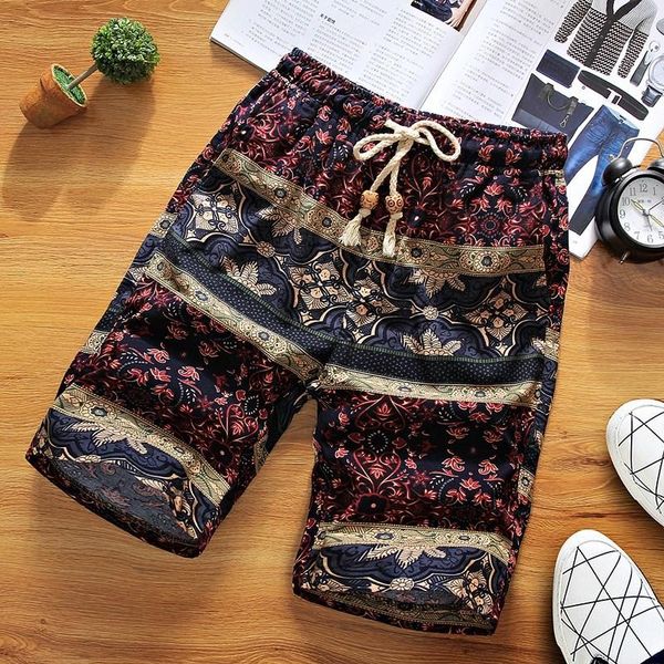 

100% cotton summer mens fashion boutique printed linen casual beach shorts breathable comfortable thin men's, White;black