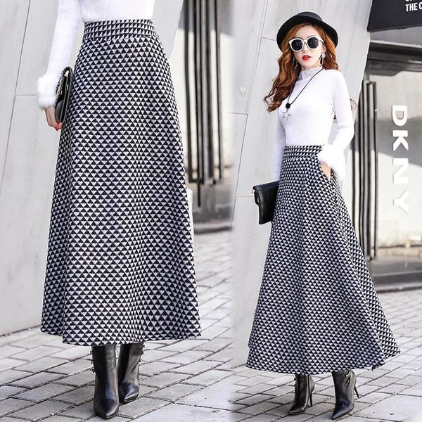

skirts women's clothing 2021 autumn and winter woolen skirt big swing a word long women, Black