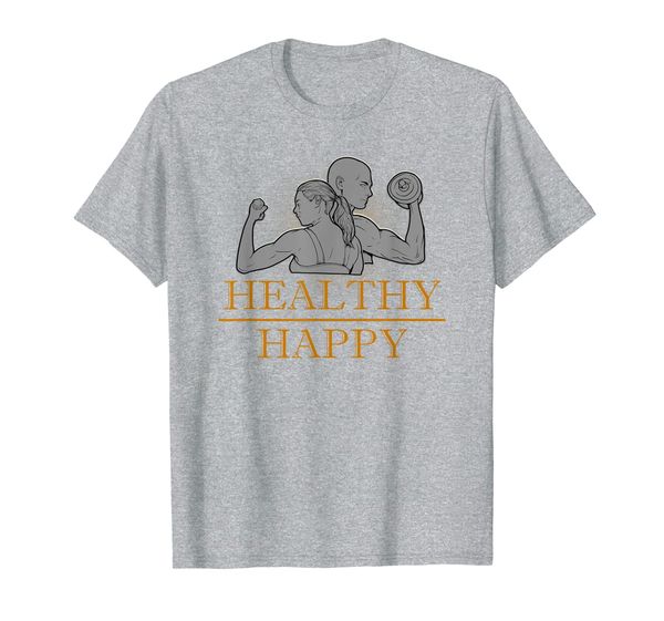 

healthy happy motivational fitness and exercise t-shirt, White;black
