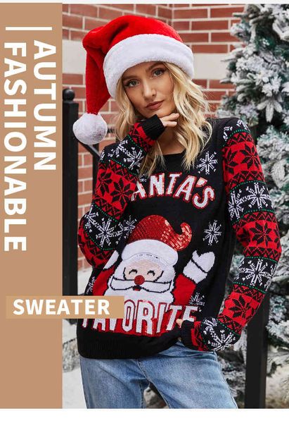 

women's sweaters sequined letter christmas ugly sweater pullover santa claus snowflake women fashion winter clothing q6db, White;black