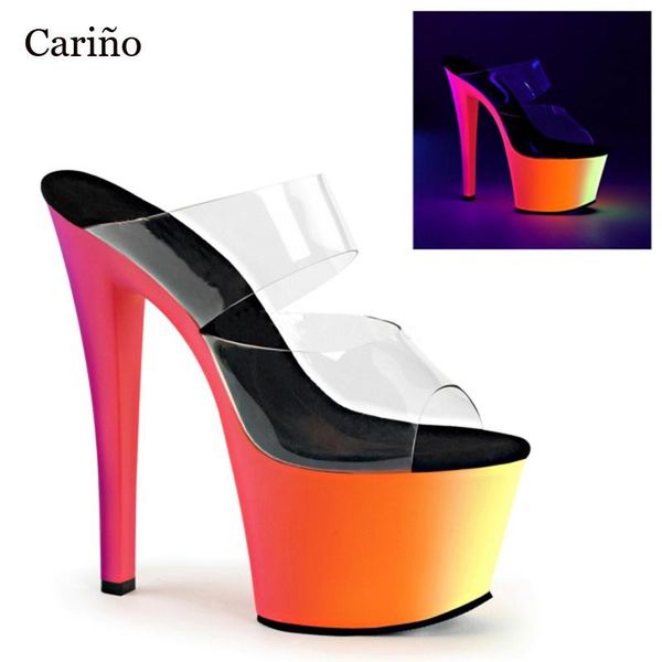 

dress shoes fluorescence shine women's summer 17cm high heel platform fluorescent orange peep toe sandals pole dancing, Black