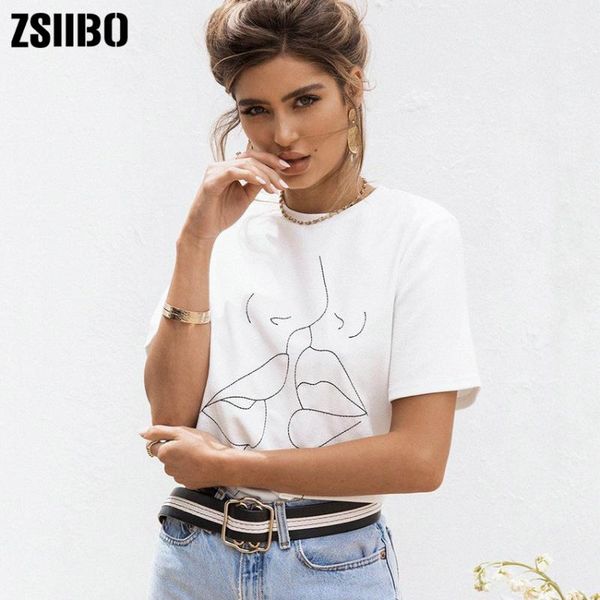 

women white o neck graphic funny cute kiss pattern t-shirt 2021 summer tshirt printed short sleeve harajuku tee women's