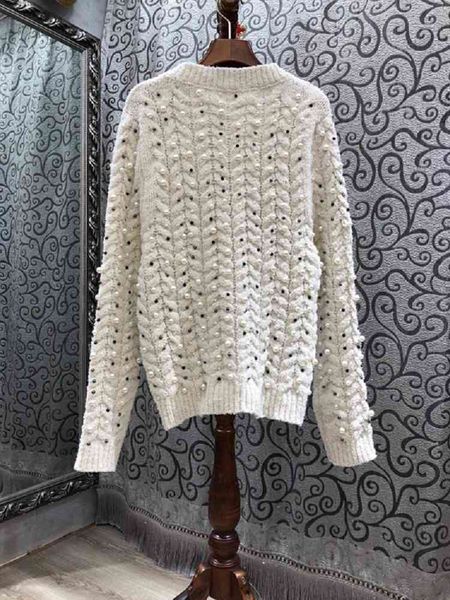 

knits fashion sweaters 2021 autumn winter pullovers women twist knitting beading deco long sleeve casual white black jumpers