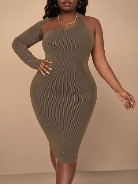 

sxy plus asymmetrical neck bodycon dress k3zk#, Black