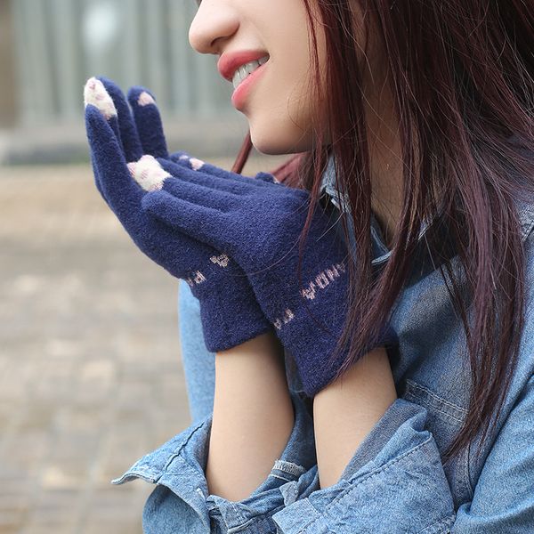 

winter new gloves warm skiing outdoor riding womens cute korean plush windproof fleece touch screen gloves, Blue;gray