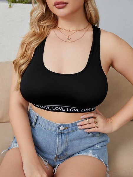 

plus letter tape bralette 63br#, Black;white