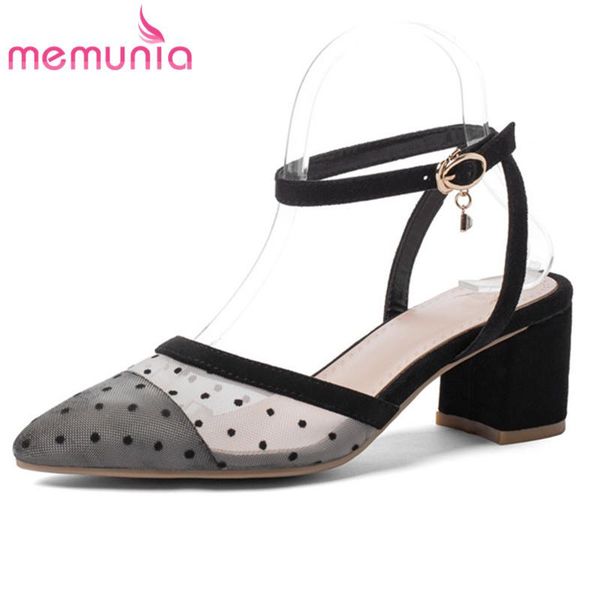 

dress shoes memunia 2021 big size 33-43 women sandals ankle buckle mesh sweet summer casual fashion square heel party woman, Black