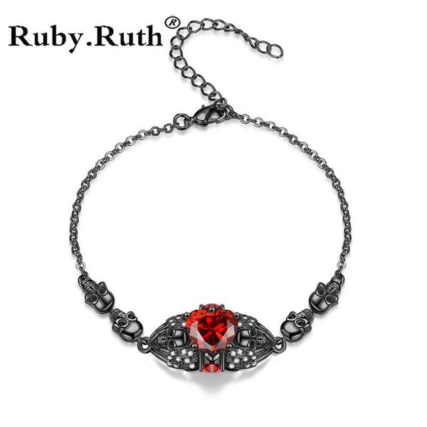 

link, chain angel punk skull crystal cz gothic flower bracelet for women girls silver plated luxury wedding bracelets jewelry drop, Black