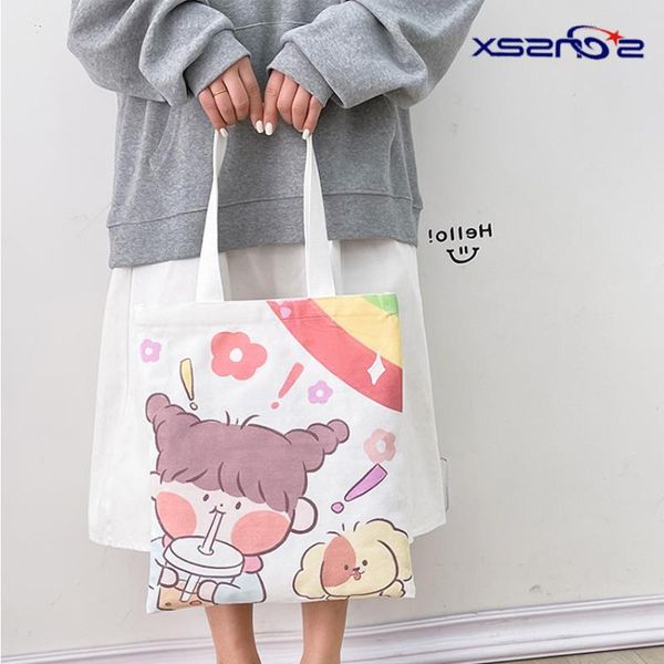 

harajuku shoulder canvas girl soft cloth bag large cute japanese straw capacity tote student elgbd