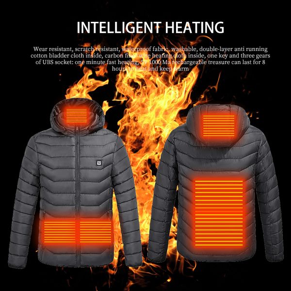 

winter hooded 4-place heating jacket usb intelligent heatings warm cotton clothes, Black;brown