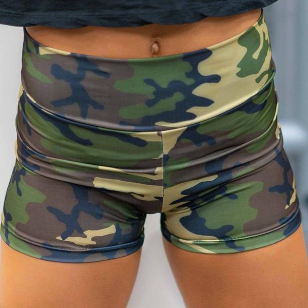 

women's shorts summer casual slim camouflage printed plated skinny elastic waist mid, White;black