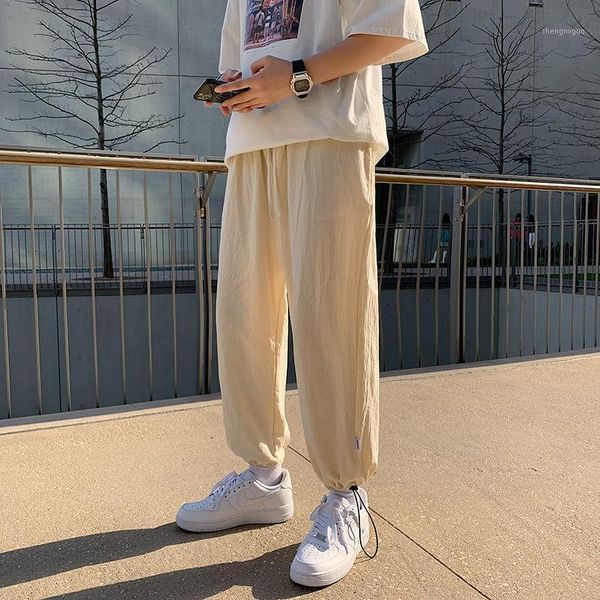 

men nine minute trousers loose drawstring bundle foot leisure spring and summer thin cotton linen the price of men's pants, Black