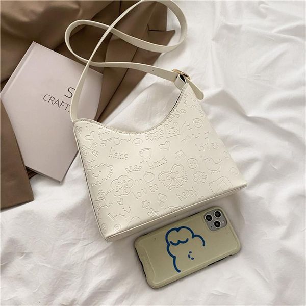 

women pu leather cartoon embossing shoulder pouch chic female crossbody bag ladies vintage zipper small handbag bags