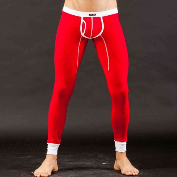 

men's bulge pouch low rise underwear long johns autumn winter thermal leggings pants modal men trousers sleepwear, Black;white
