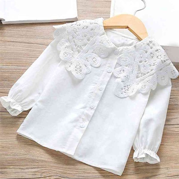 Camicia per bambina Primavera Bambino Bambino Casual a maniche lunghe Bianco per bambini Bavero in pizzo Abbigliamento per bambini 2-7 anni 210528