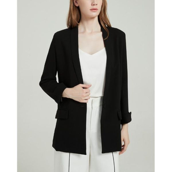 

[ewq] office lady solid color women blazer coat autumn 2021 ladies suit shawl collar one buckle fashion loose long sleeve women's suits, White;black