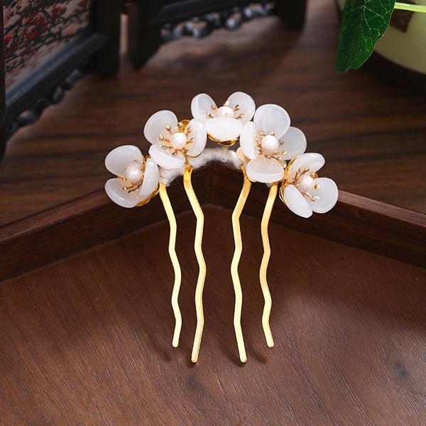 

hair clips & barrettes hanfu costume handmade hairpin fresh flower faux pearl u-shaped headwear ancient style cheongsam ornaments helh889, Golden;silver