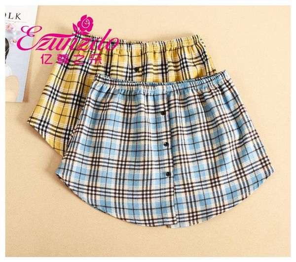 

skirts buttons elastic waist detachable striped blue shirt with white t skirt fake half-length hem cover hip bucurtain, Black
