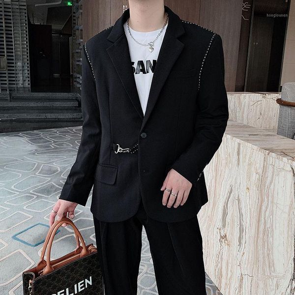 

men's suits & blazers fall winter men 2021 business solid color metal button suit casual coat social club outfits dress street clothing, White;black
