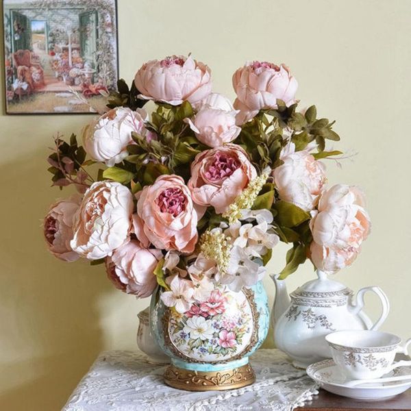 

18.52inch 1 bouquet 8 heads artificial peony silk flower leaf home wedding party decor drop sep22 decorative flowers & wreaths