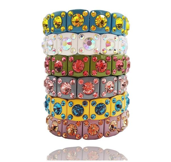 

happy year tile bangle bohemian alloy painted elastic rope zircon bracelet crystal glass rhinestone charm bracelets, Golden;silver