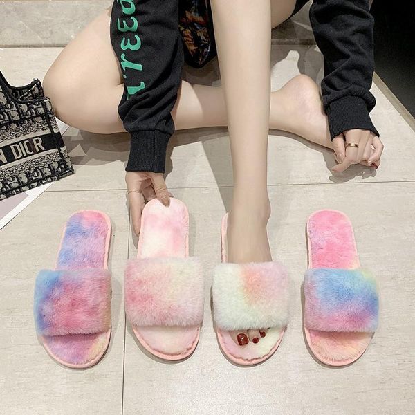 

woman slippers women winter shoes for fashion faux fur 1.5cm heel summer plus size 41, Black