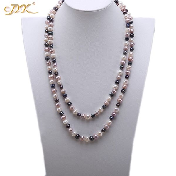 

jyx elegant style natural freshwater pearls necklaces 3 colors 8-9mm long necklace women 47", Silver