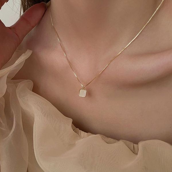 

pendant necklaces popacc geometric imitation shell necklace female light luxury wild simple clavicle chain ins wind jewelry goth, Silver